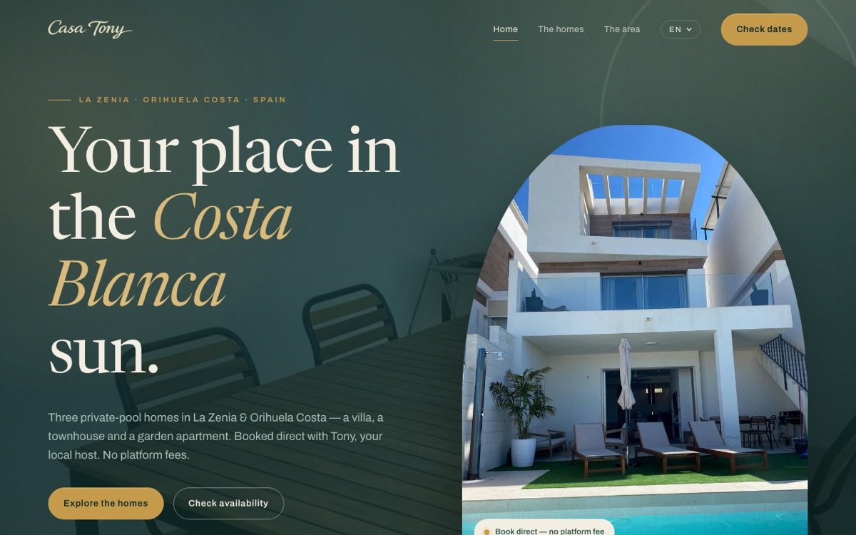 Casa Tony holiday rental website, built by JaseJTG